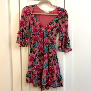 For Love & Lemons pink mini floral dress